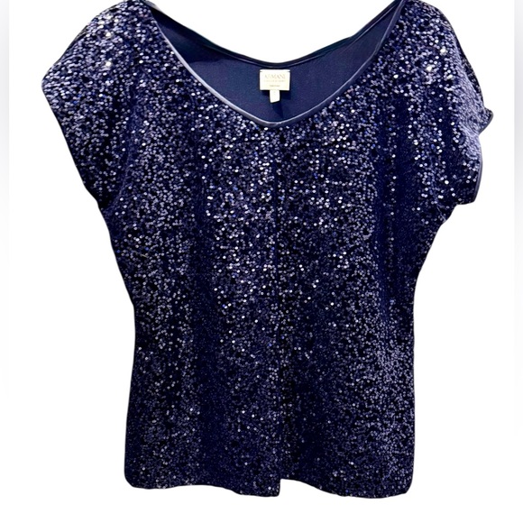 Armani Collezioni Tops - Armani Collezioni Midnight Blue Sequin Short Sleeve Top Evening Wear Size 12